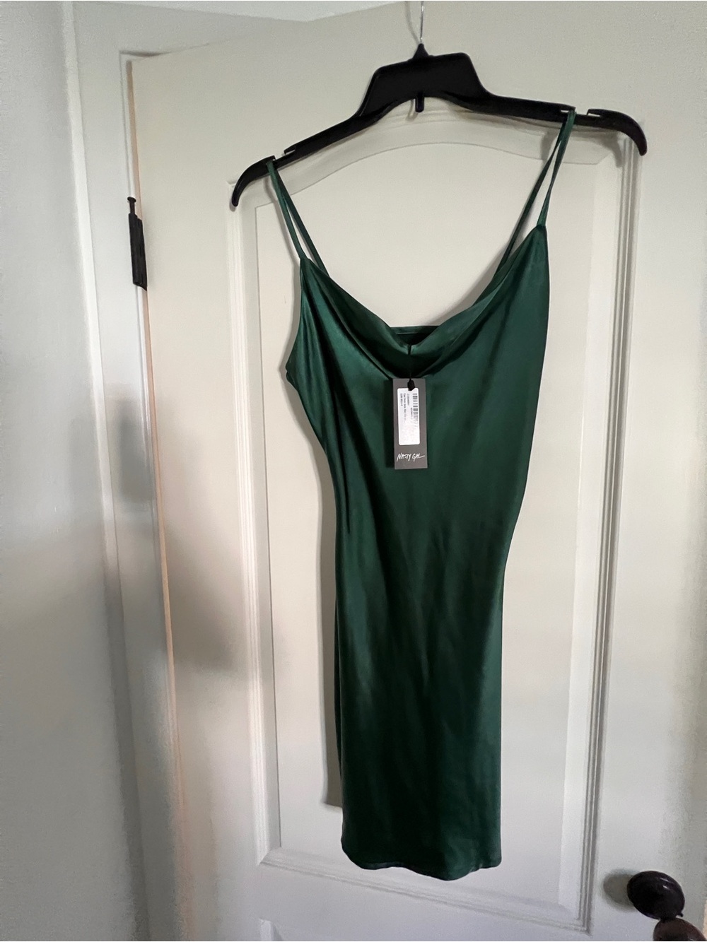 Nasty Gal Emerald Green Satin Cowl Midi Slip Dress